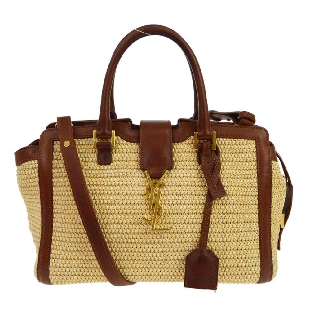 Saint Laurent Monogram Cabas Downtown Straw Beige Leather Tote Bag Bag